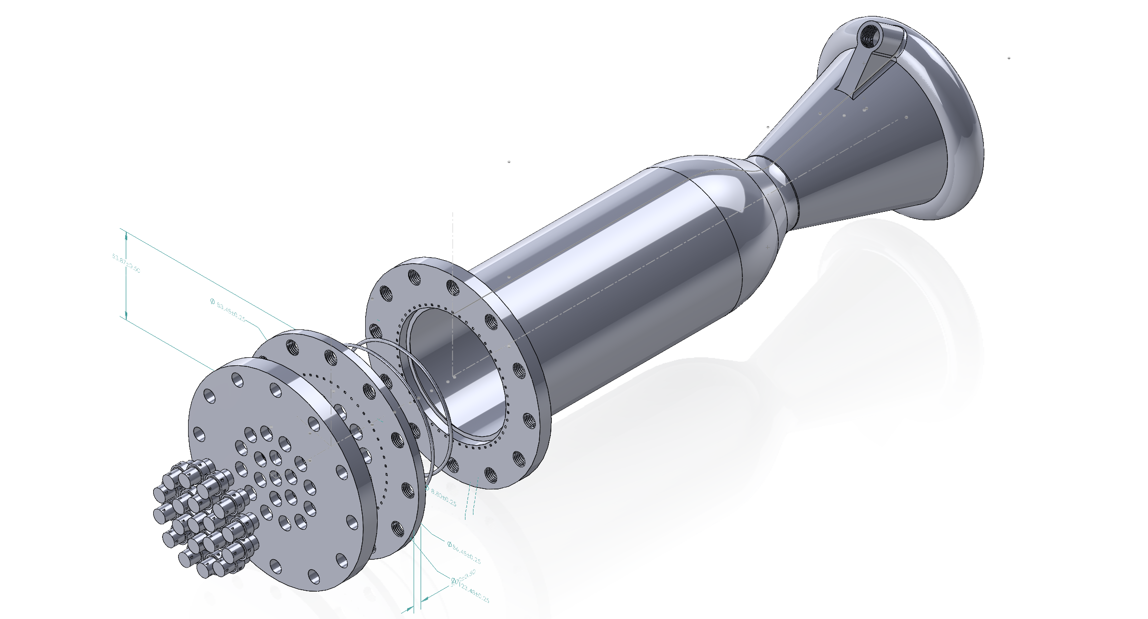 Exploded CAD assembly of the 5 kN methalox rocket engine