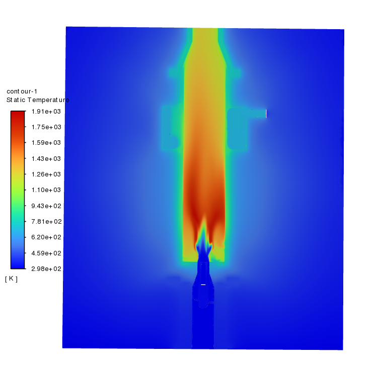 Static-temperature contour from the ammonia-combustion conjugate heat-transfer simulation